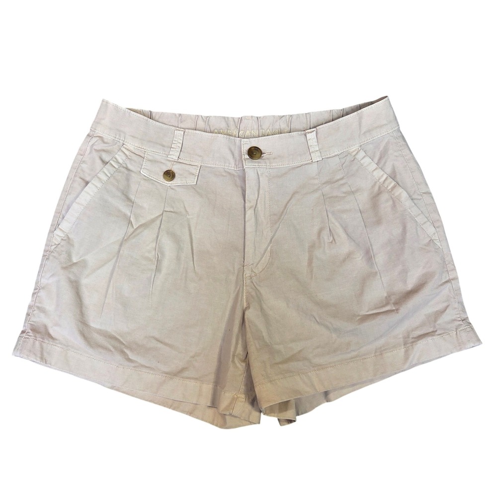 American Eagle High Rise Trouser Shorts Beige Pleated Size 8 Preppy Boho Casual